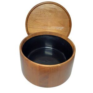 VTG Barware Dansk Ice Bucket Teak Wood Mid Century Modern Denmark 9" Round Rare